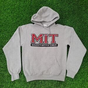 Champion MIT University Hoodie Small 19x23 Gray Baggy Embroidered